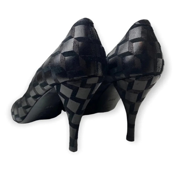 Pierre Hardy  Black Suede & Silver Metallic Peep Toe Heels - Picture 4 of 11